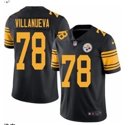 2017 Men Pittsburgh Steelers #78 Alejandro Villanueva Nike Black Game yellow number Jersey